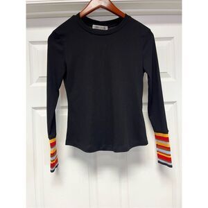 Sunday Stevens Black Rubbed Rainbow Sleeve Top sz M EUC